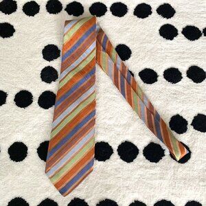Eton Silk Linen Brown Green Striped Print Neck Tie
